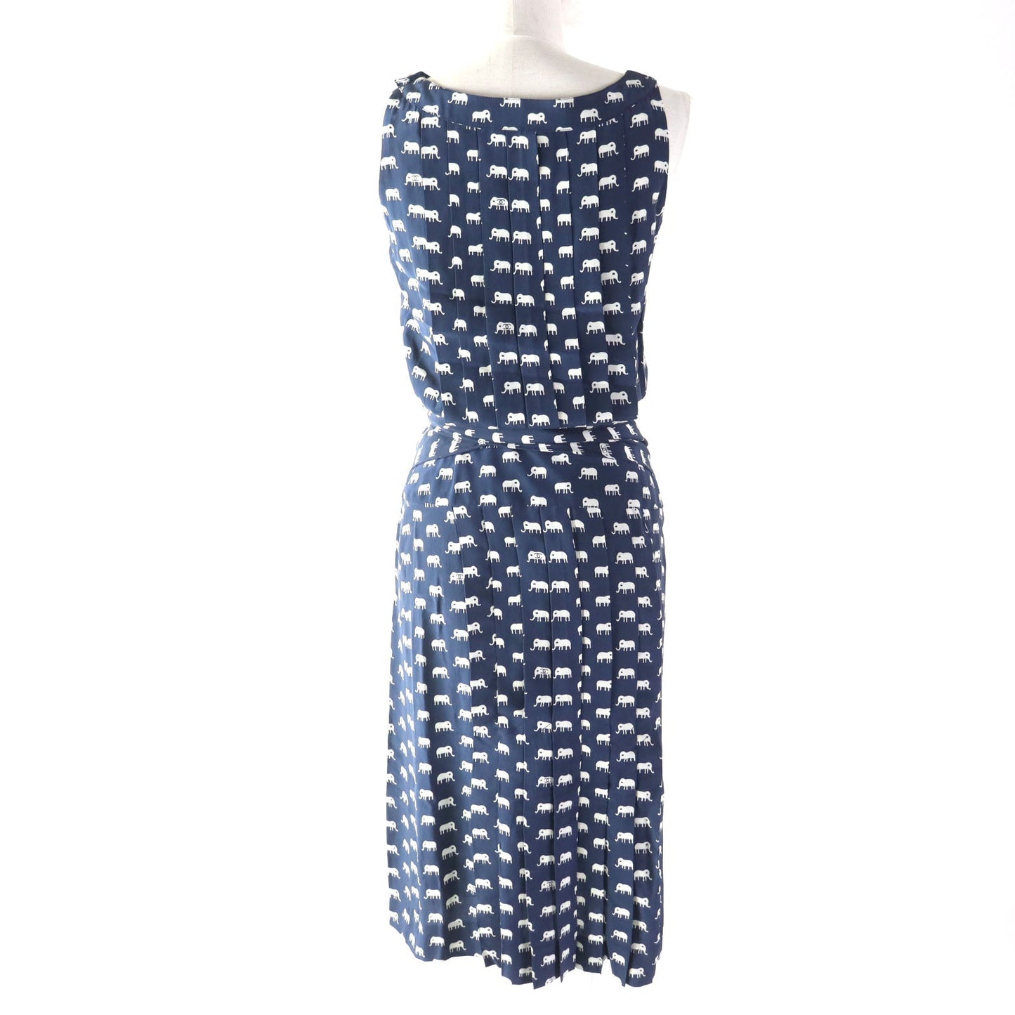 CHANEL one piece silk Navy Ivory 34