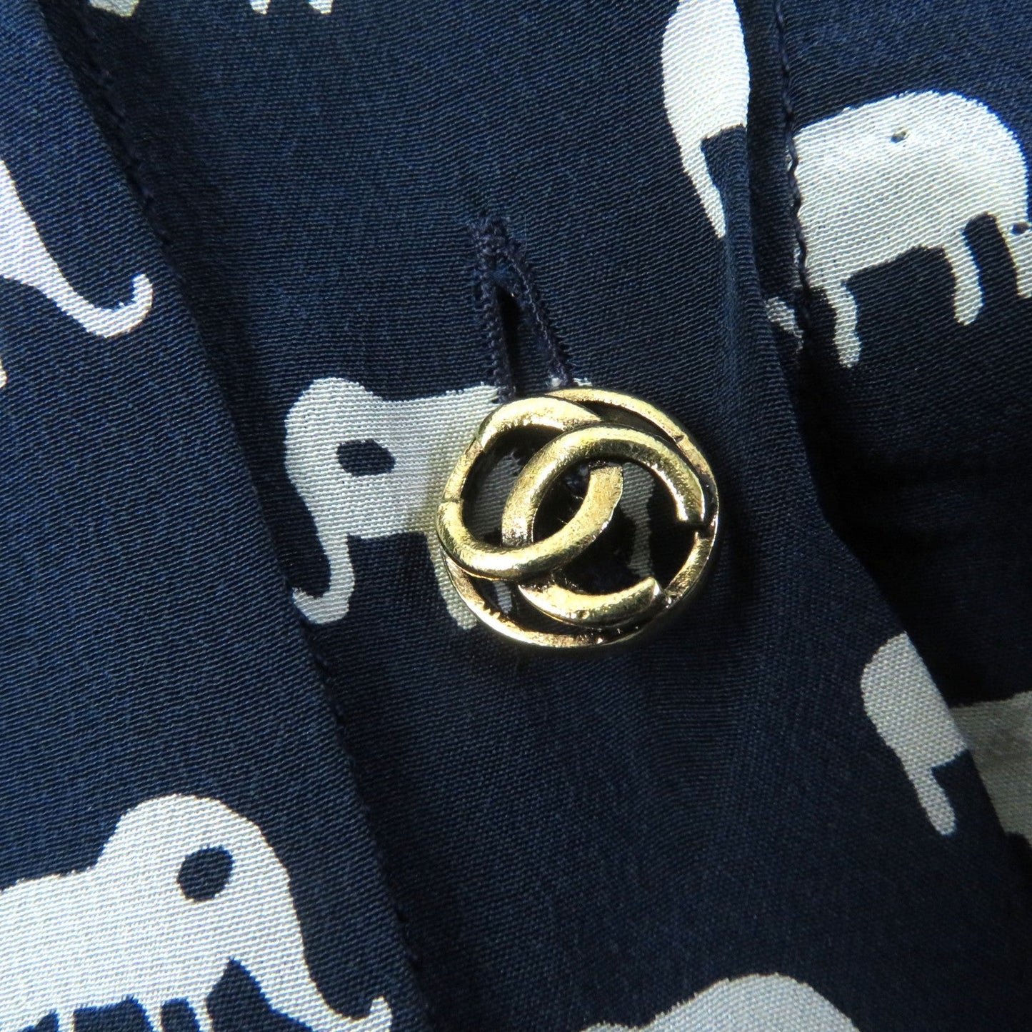 CHANEL one piece silk Navy Ivory 34