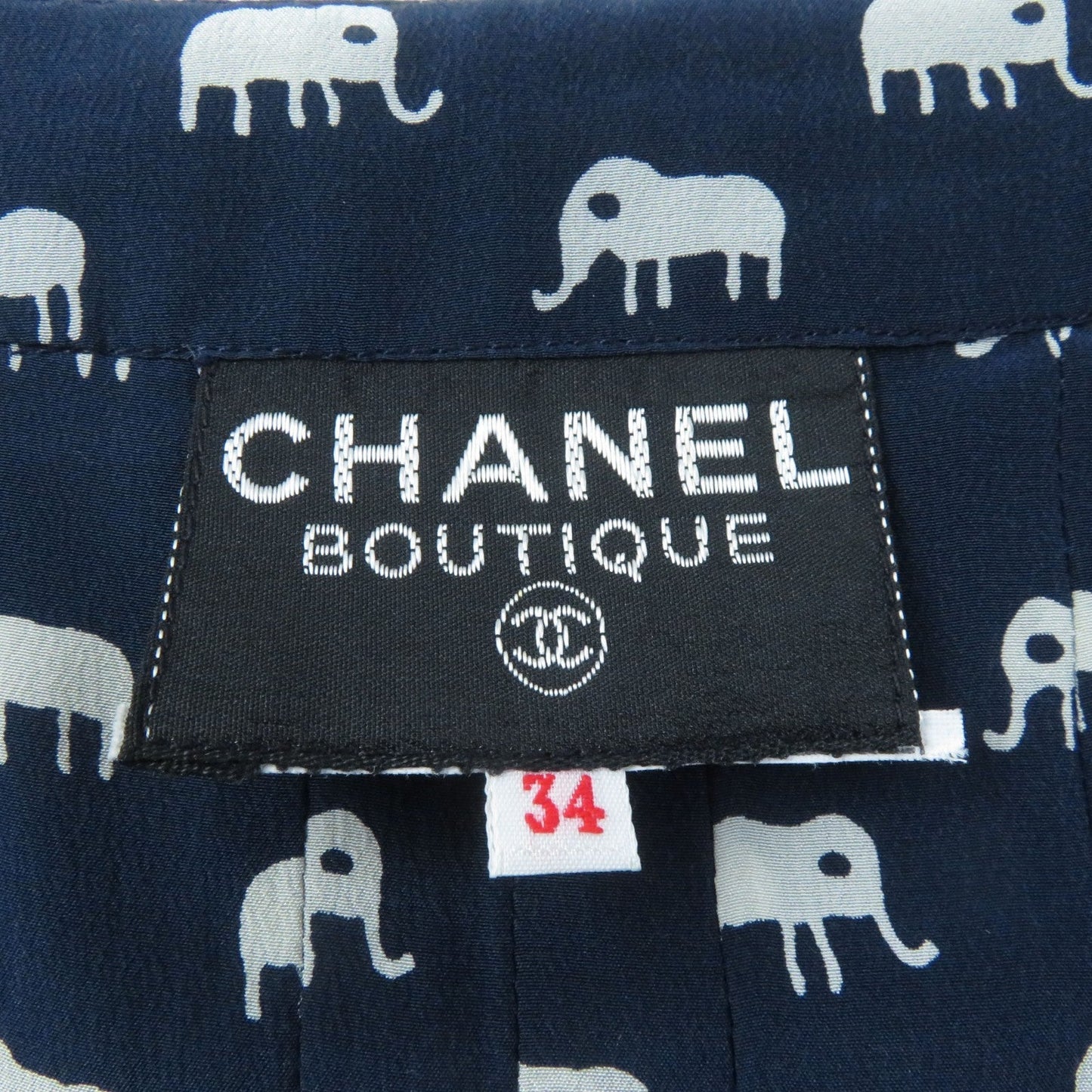 CHANEL one piece silk Navy Ivory 34