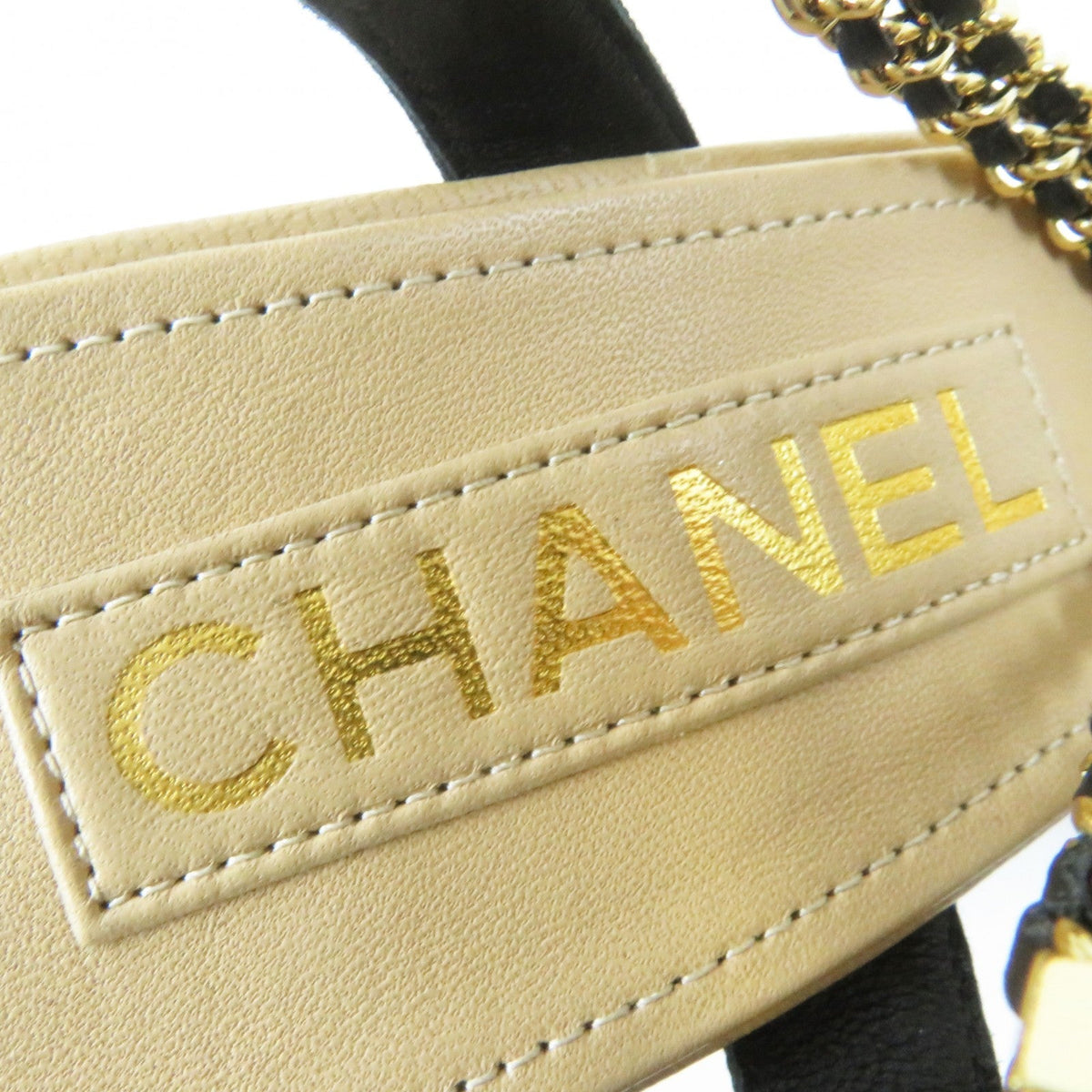 CHANEL Sandals G45093 leather Beige black 36