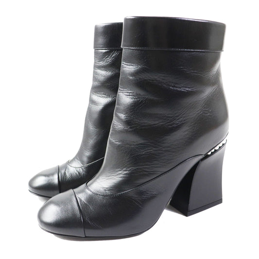 CHANEL Ankle boots 22A G39262 Shiny Goatskin Imitation Pearl black Women 36.5 Used