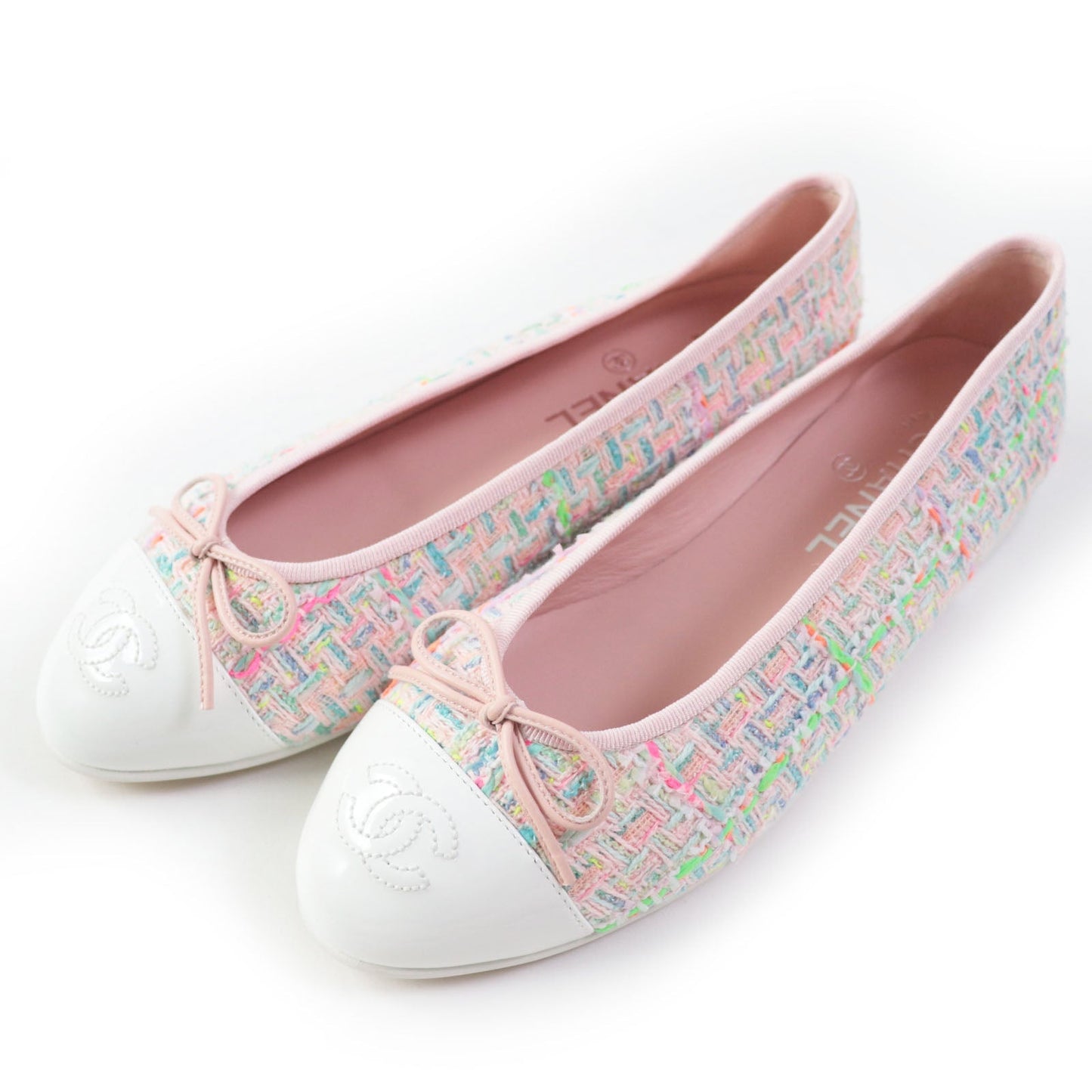 CHANEL Ballet shoes 24C G02819 cotton White mulch Ballet flats 38