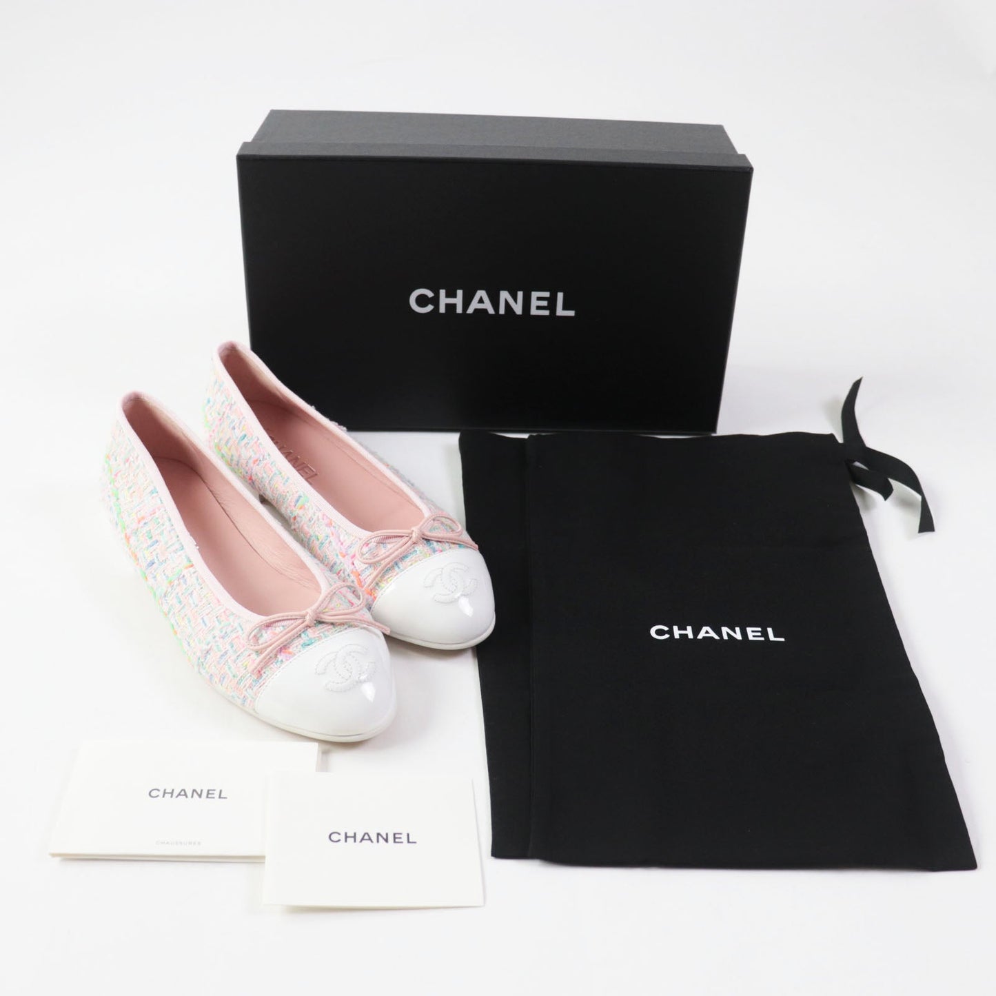 CHANEL Ballet shoes 24C G02819 cotton White mulch Ballet flats 38