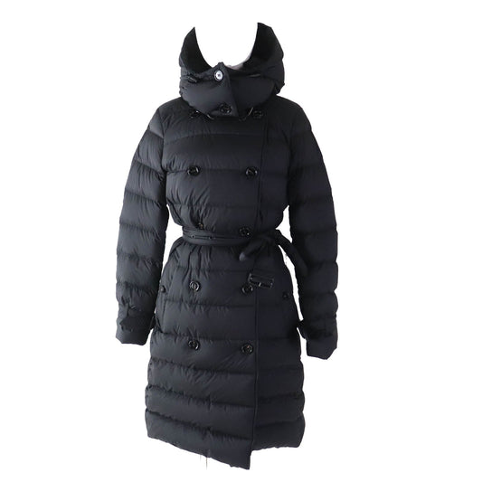 Burberry Nylon Belted Hooded Down Coat Black S
