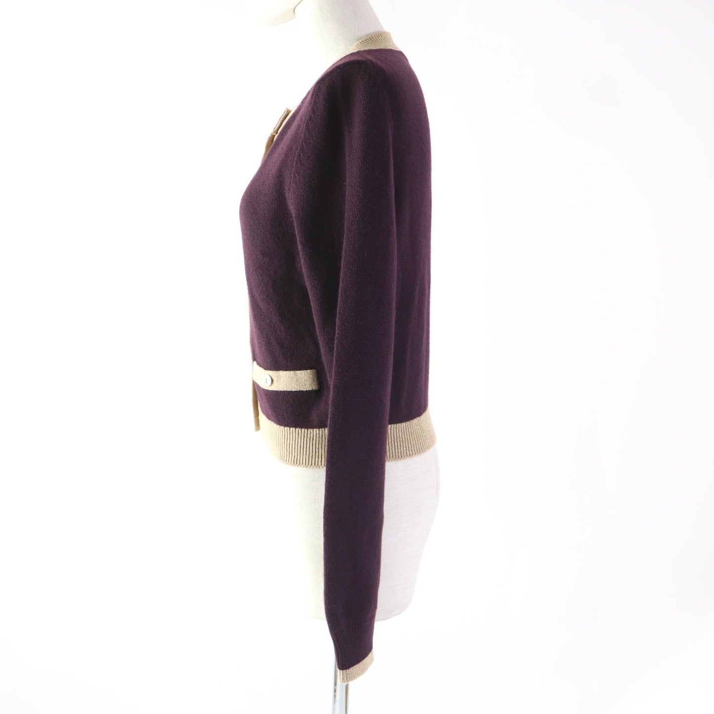 CHANEL cardigan 17A P57065 cashmere PLUM/GOLDEN BEIGE 38