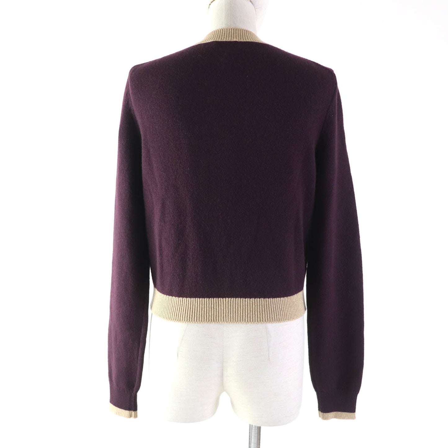 CHANEL cardigan 17A P57065 cashmere PLUM/GOLDEN BEIGE 38
