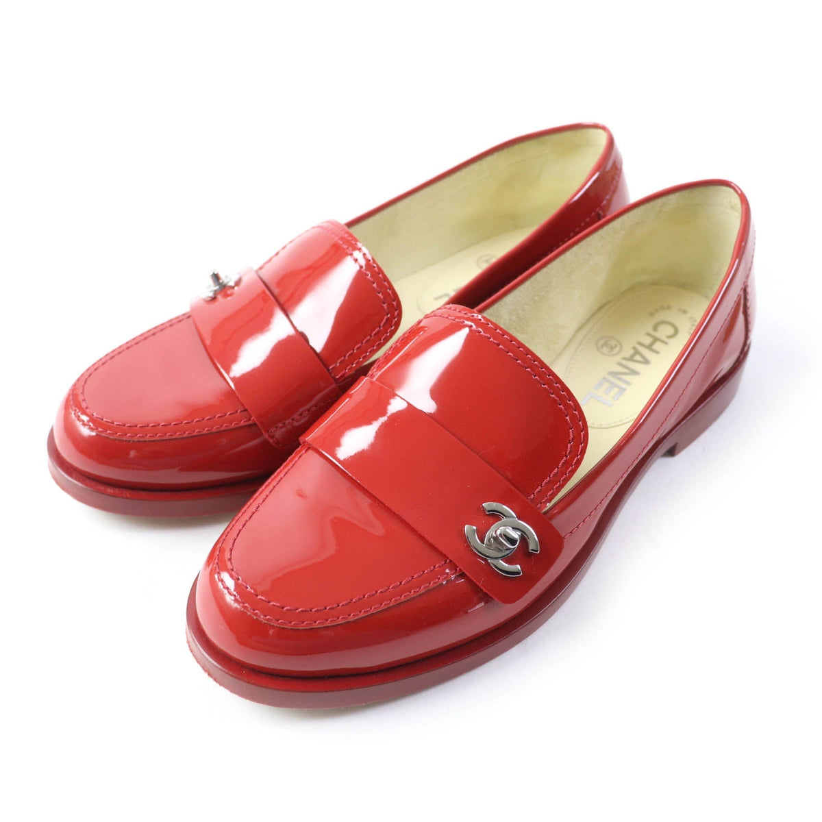 CHANEL loafers G30708 Patent leather Red 35 1/2C