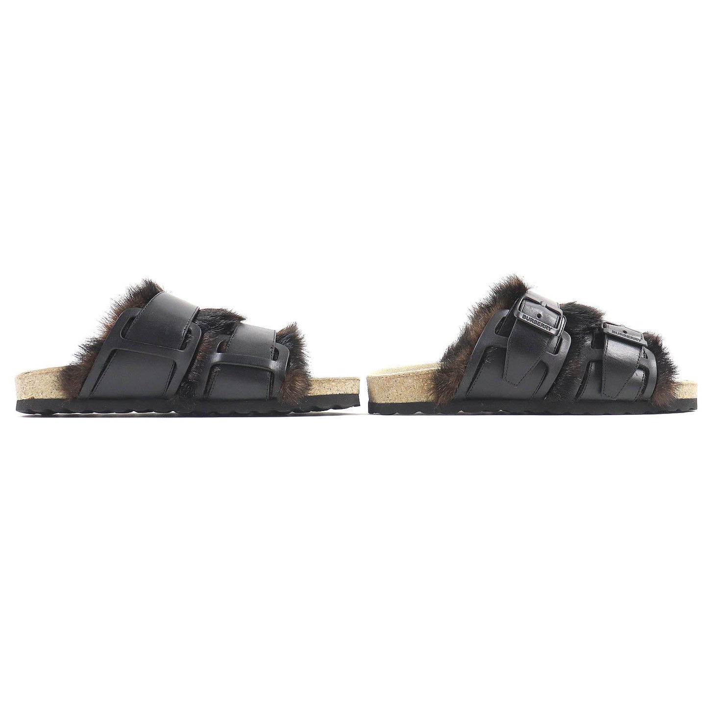 Burberry Faux Fur Logo Buckle Slide Sandals