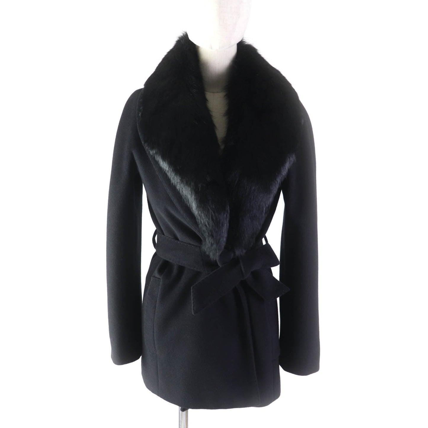 Burberry Wool Belted Wrap Coat with Fur Collar
