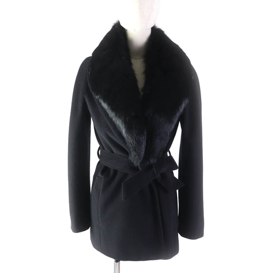 Burberry Wool Belted Wrap Coat with Fur Collar