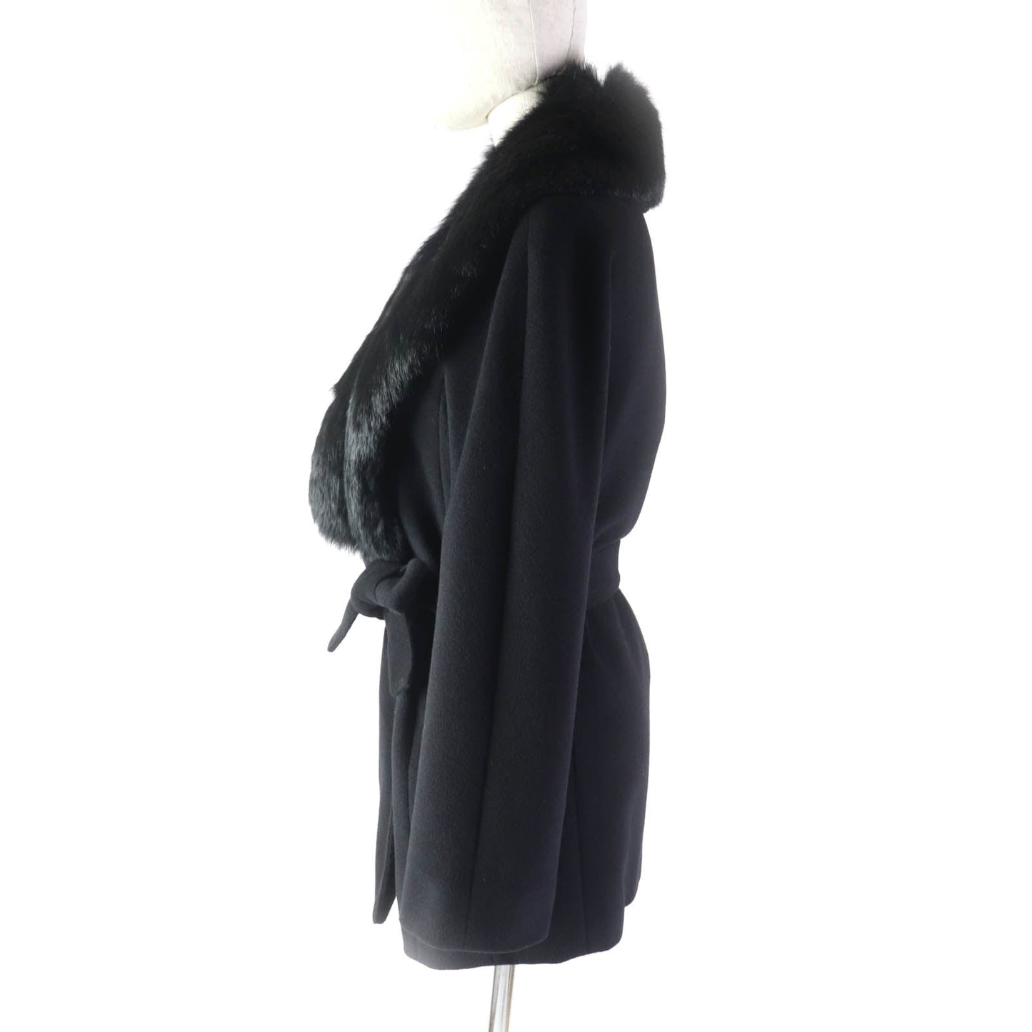 Burberry Wool Belted Wrap Coat with Fur Collar