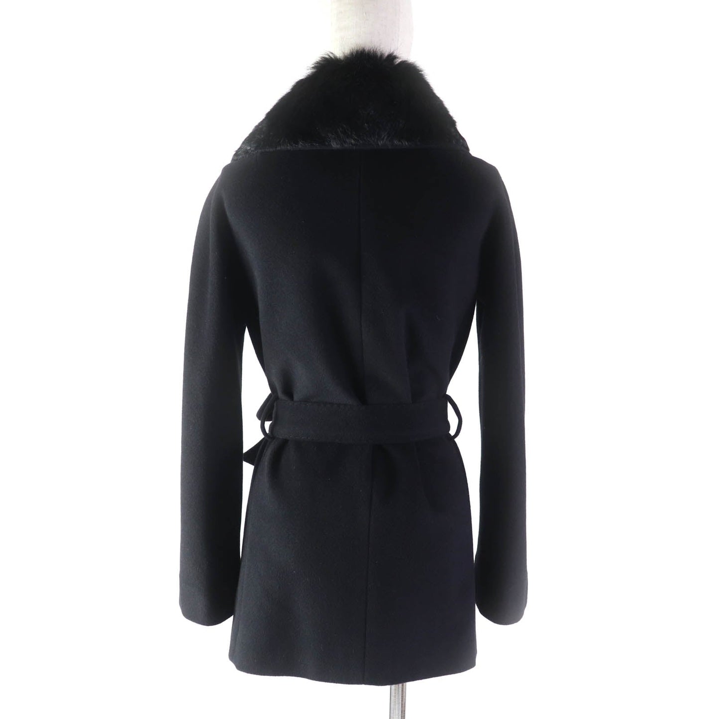 Burberry Wool Belted Wrap Coat with Fur Collar