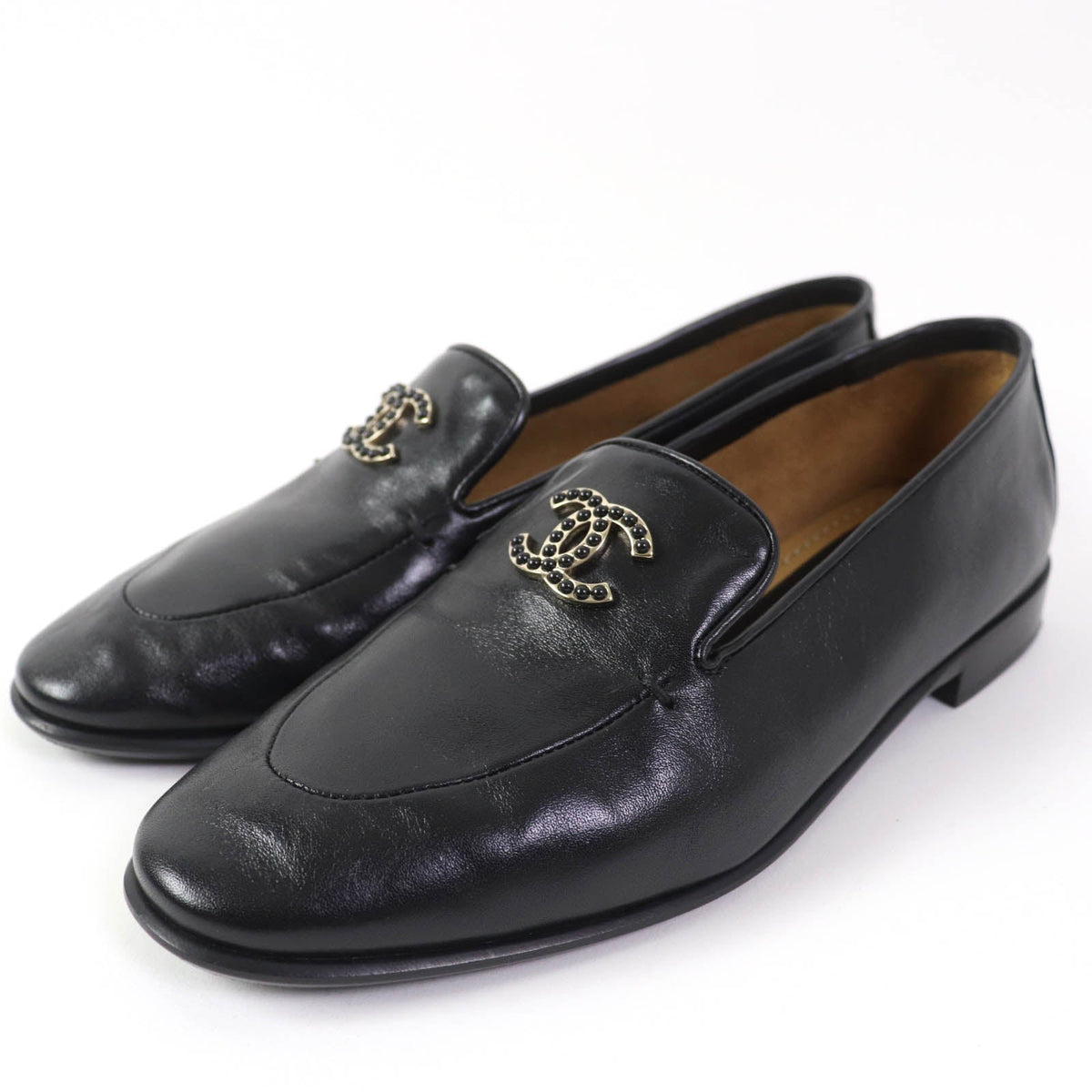 CHANEL loafers 23A G45008 leather black 38 1/2 C
