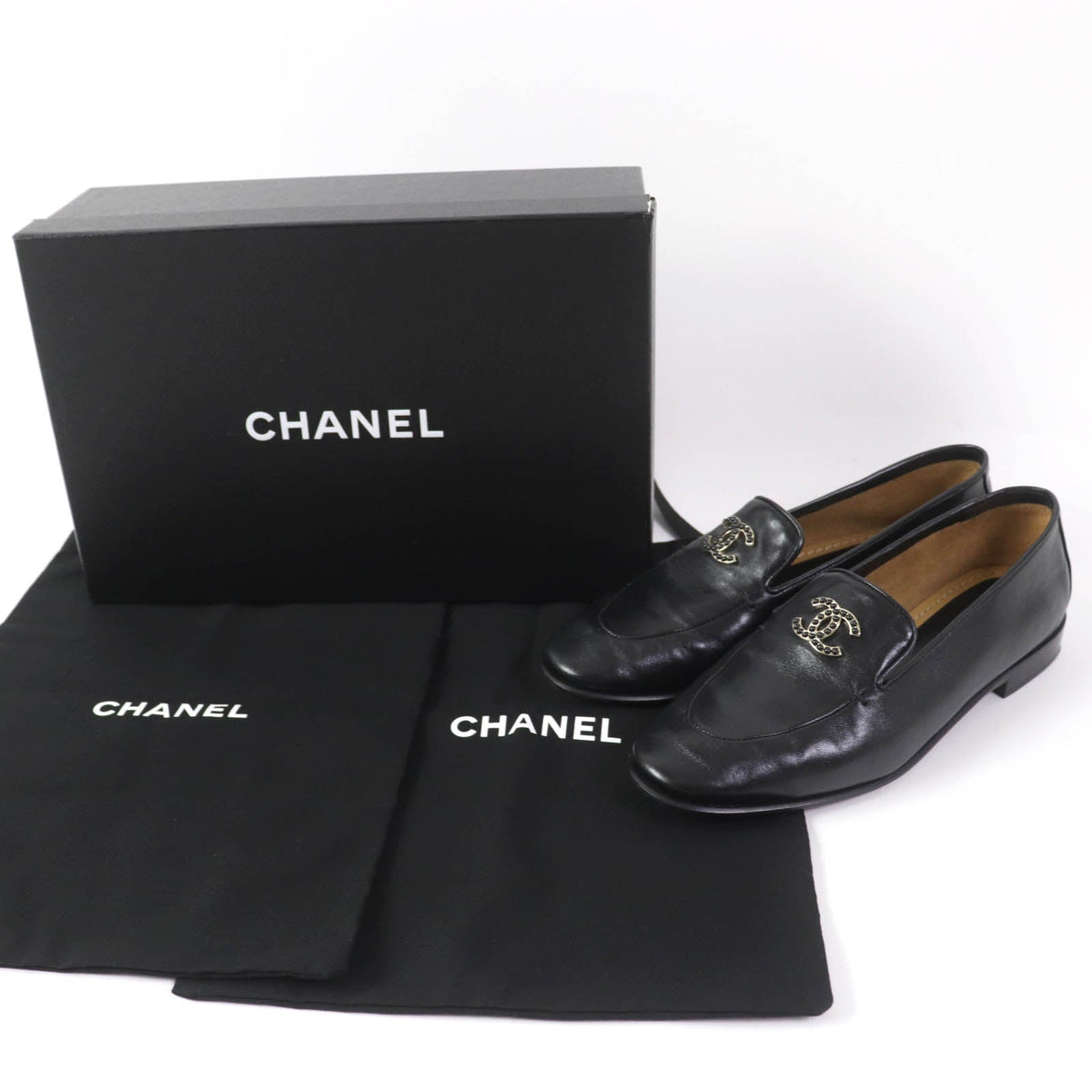 CHANEL loafers 23A G45008 leather black 38 1/2 C