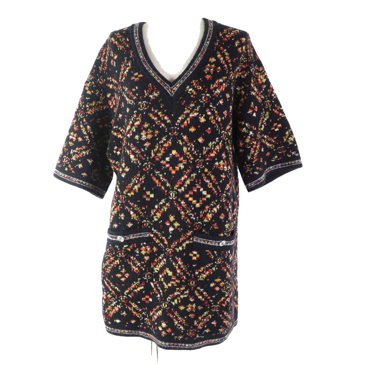 CHANEL one piece 23A P75387 wool Black multicolor 34