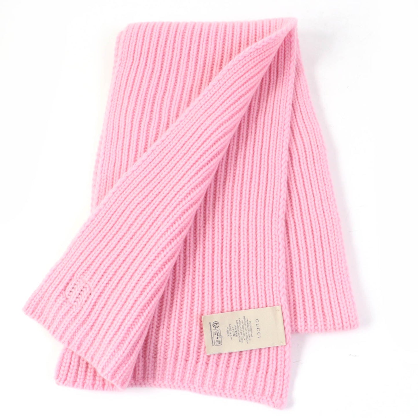 GUCCI Scarf 773426 Body: 85% wool, Body: 15% cashmere, Part: leather pink scarf Patched knit Women Used