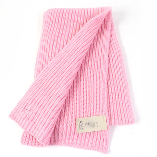 GUCCI Scarf 773426 Body: 85% wool, Body: 15% cashmere, Part: leather pink scarf Patched knit Women Used