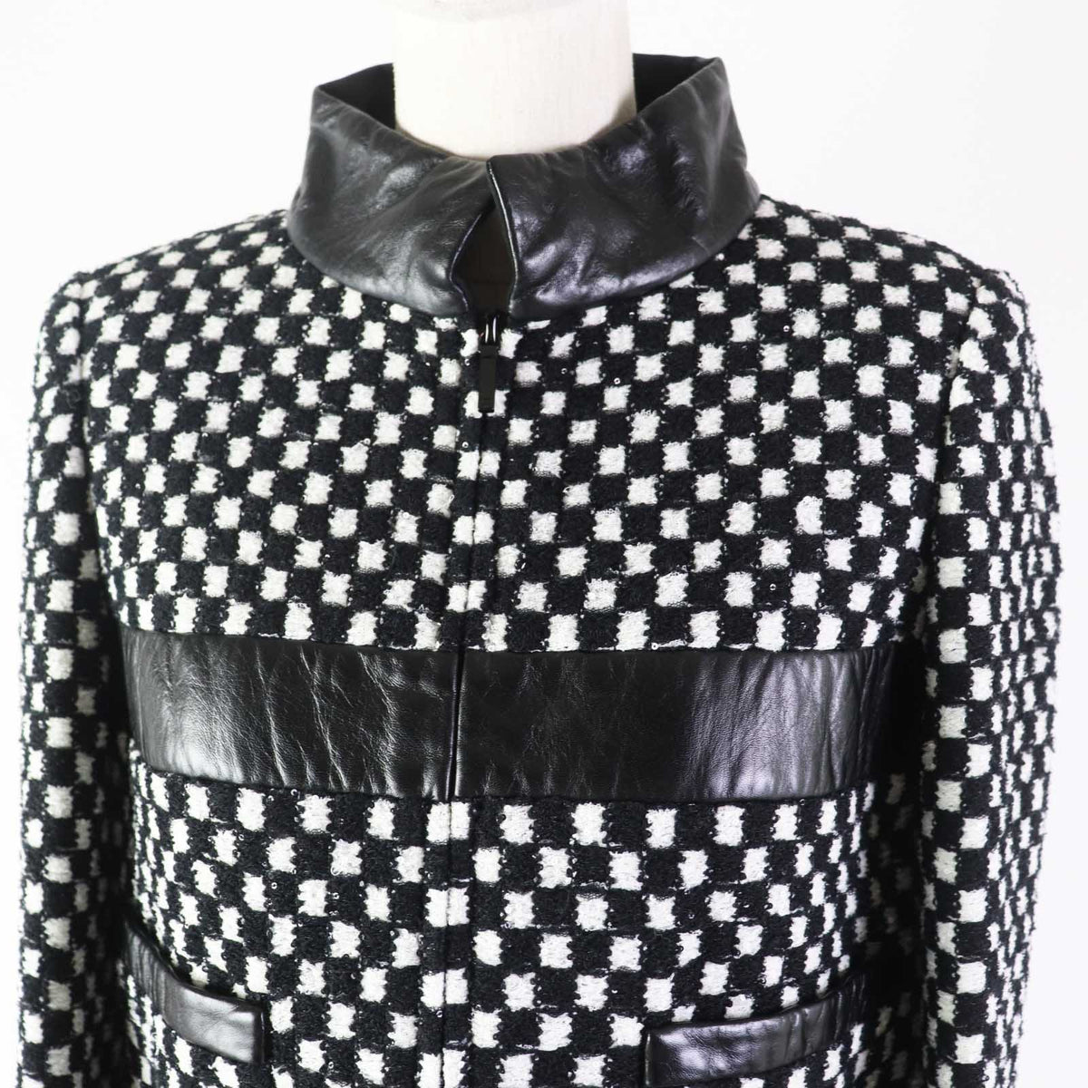 CHANEL Other outerwear P57185 Nylon Black White Tweed jacket 34