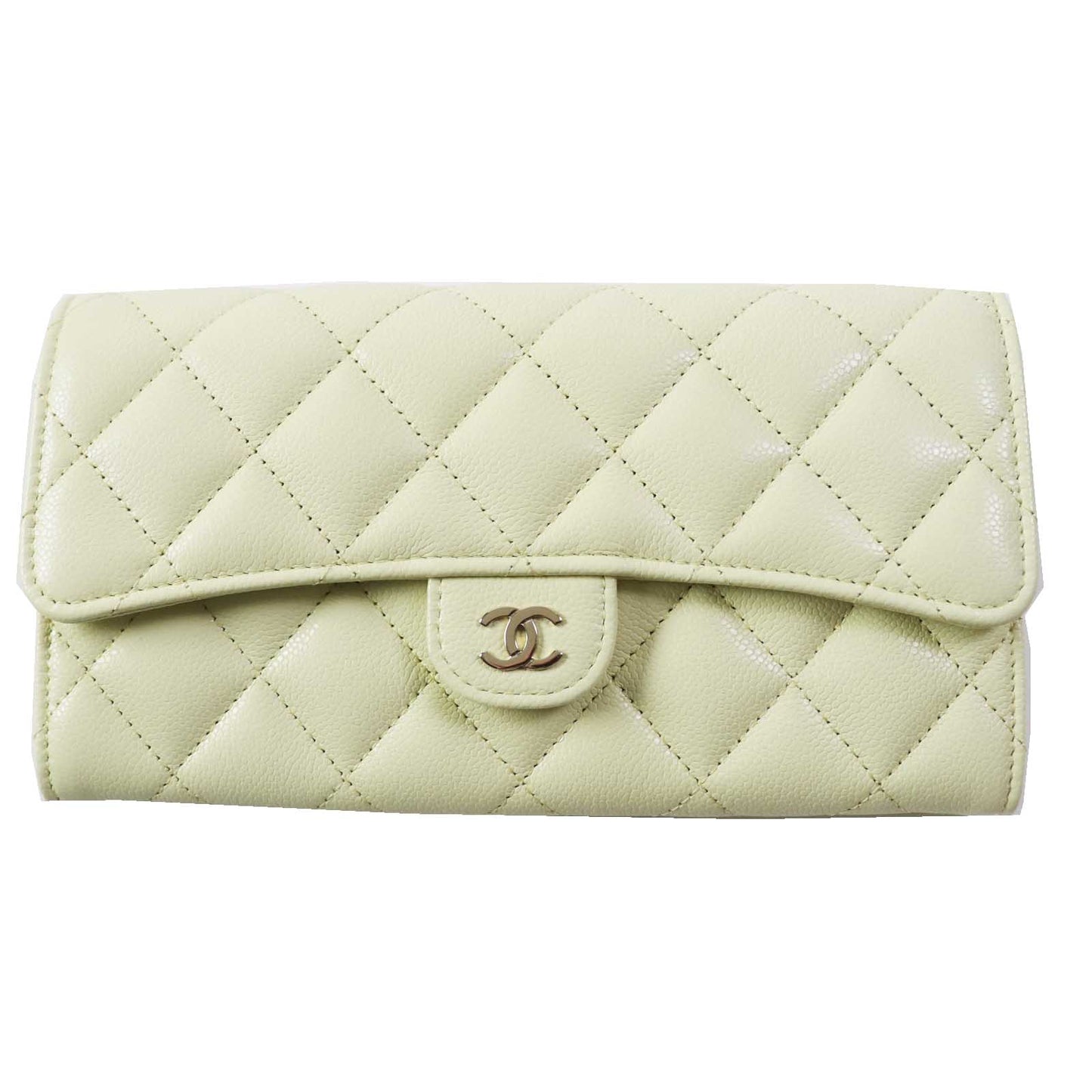 CHANEL Long Wallet Purse AP0241 Caviar skin Light yellow Matrasse Timeless Classic Line