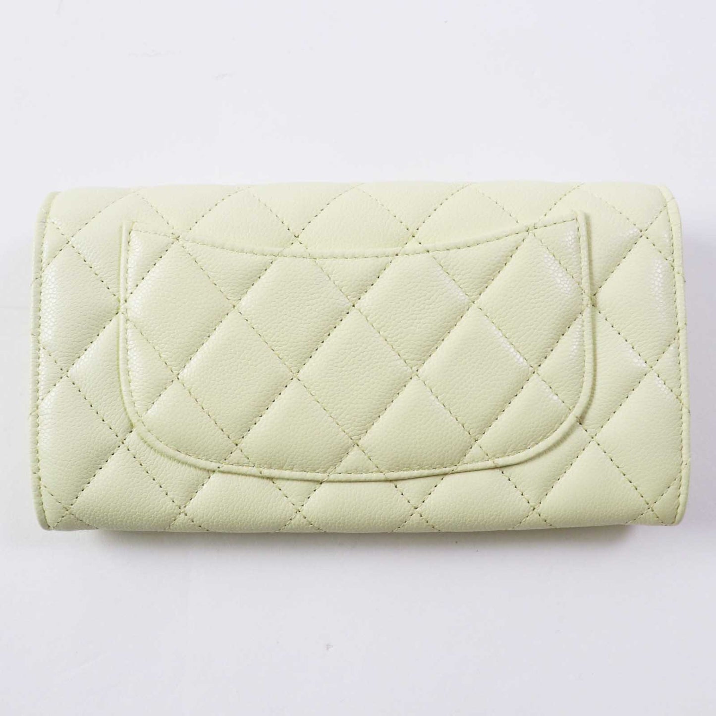 CHANEL Long Wallet Purse AP0241 Caviar skin Light yellow Matrasse Timeless Classic Line