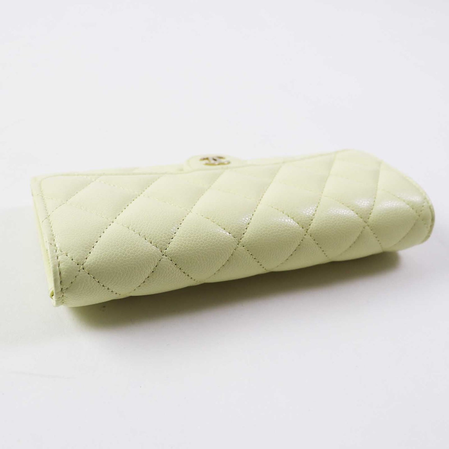 CHANEL Long Wallet Purse AP0241 Caviar skin Light yellow Matrasse Timeless Classic Line
