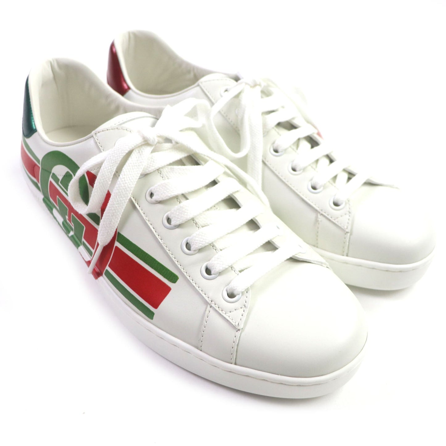 GUCCI Low cut sneakers 576136 leather White Green Red Ace Interlocking G mens 7 Secondhand