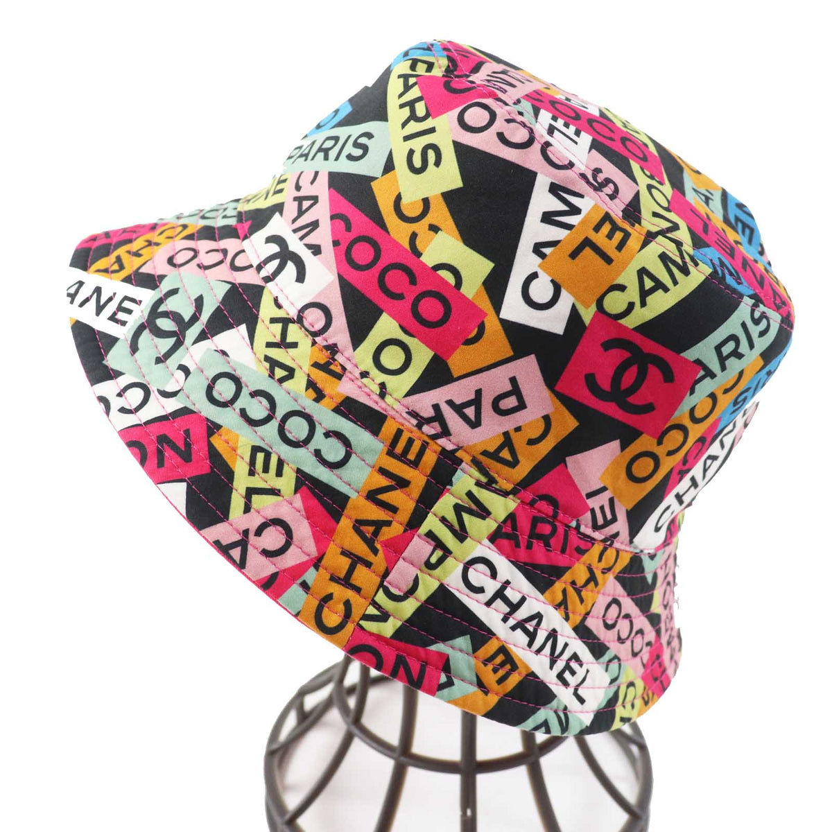 CHANEL hat 24C Cotton, Sequins Pink/Multi Logo pattern, reversible