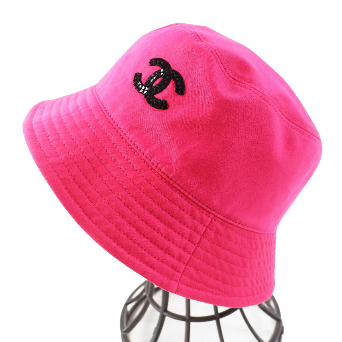 CHANEL hat 24C Cotton, Sequins Pink/Multi Logo pattern, reversible