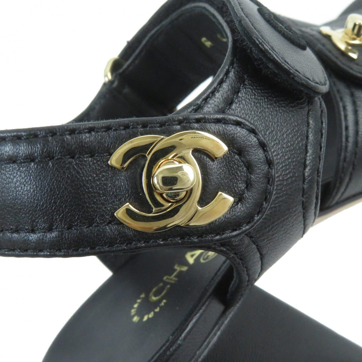 CHANEL Sandals G37387 leather black 36 1/2 C