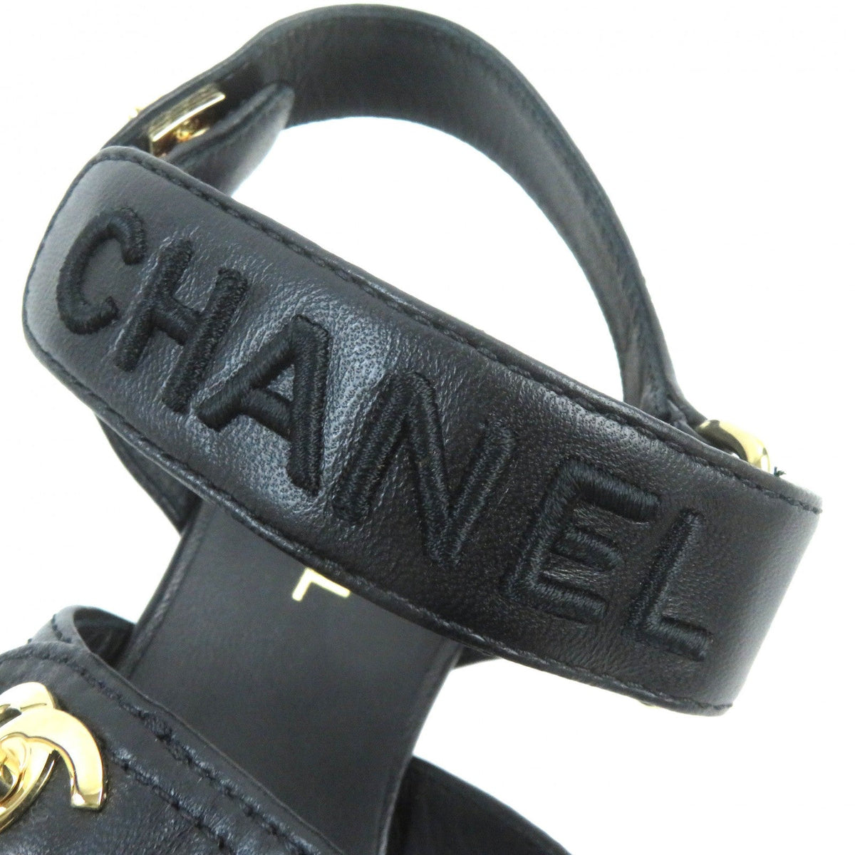 CHANEL Sandals G37387 leather black 36 1/2 C