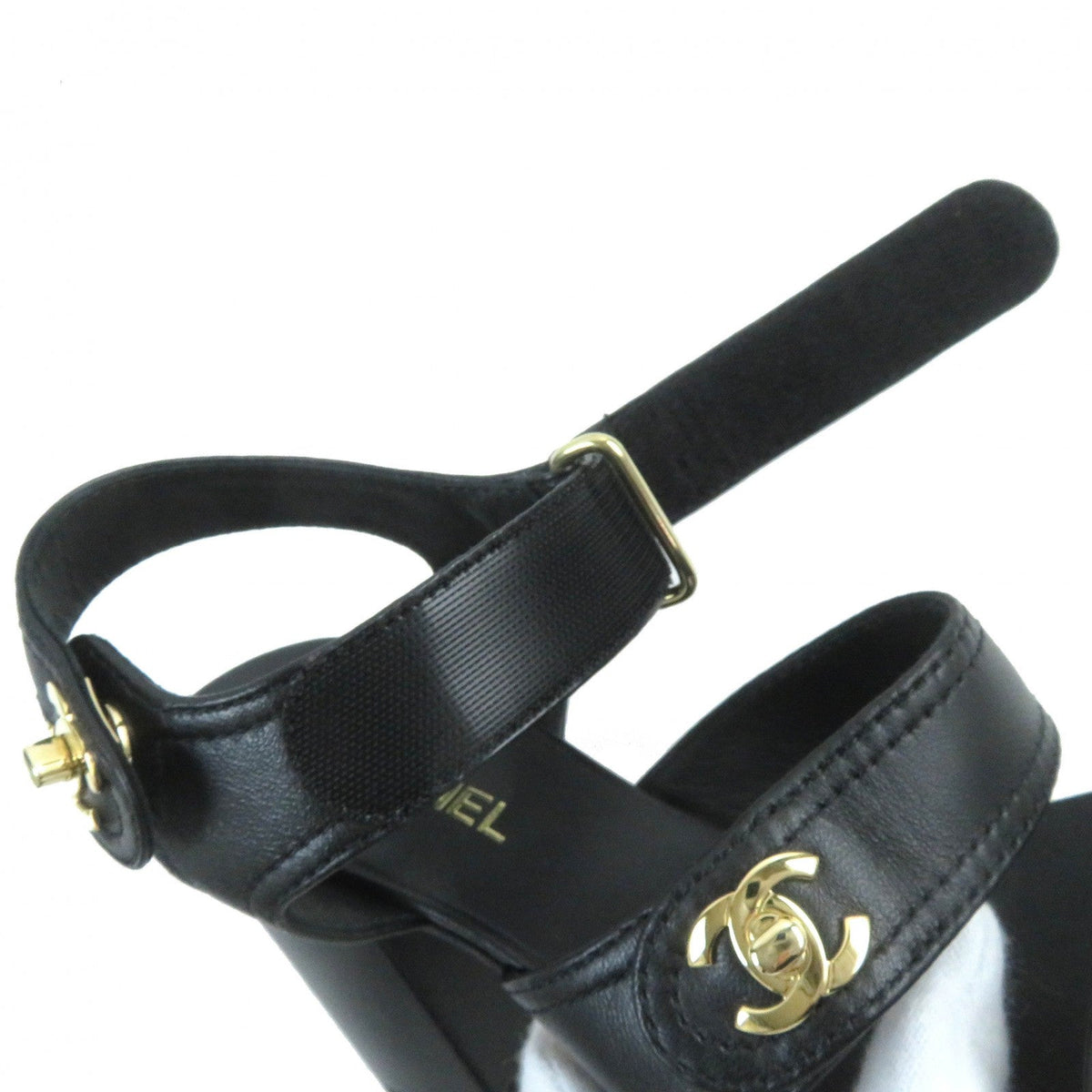 CHANEL Sandals G37387 leather black 36 1/2 C