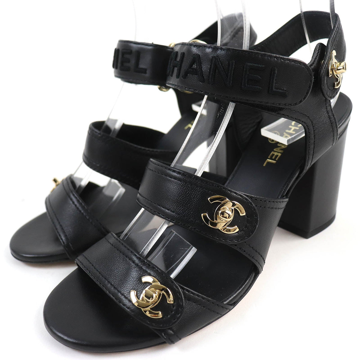 CHANEL Sandals G37387 leather black 36 1/2 C