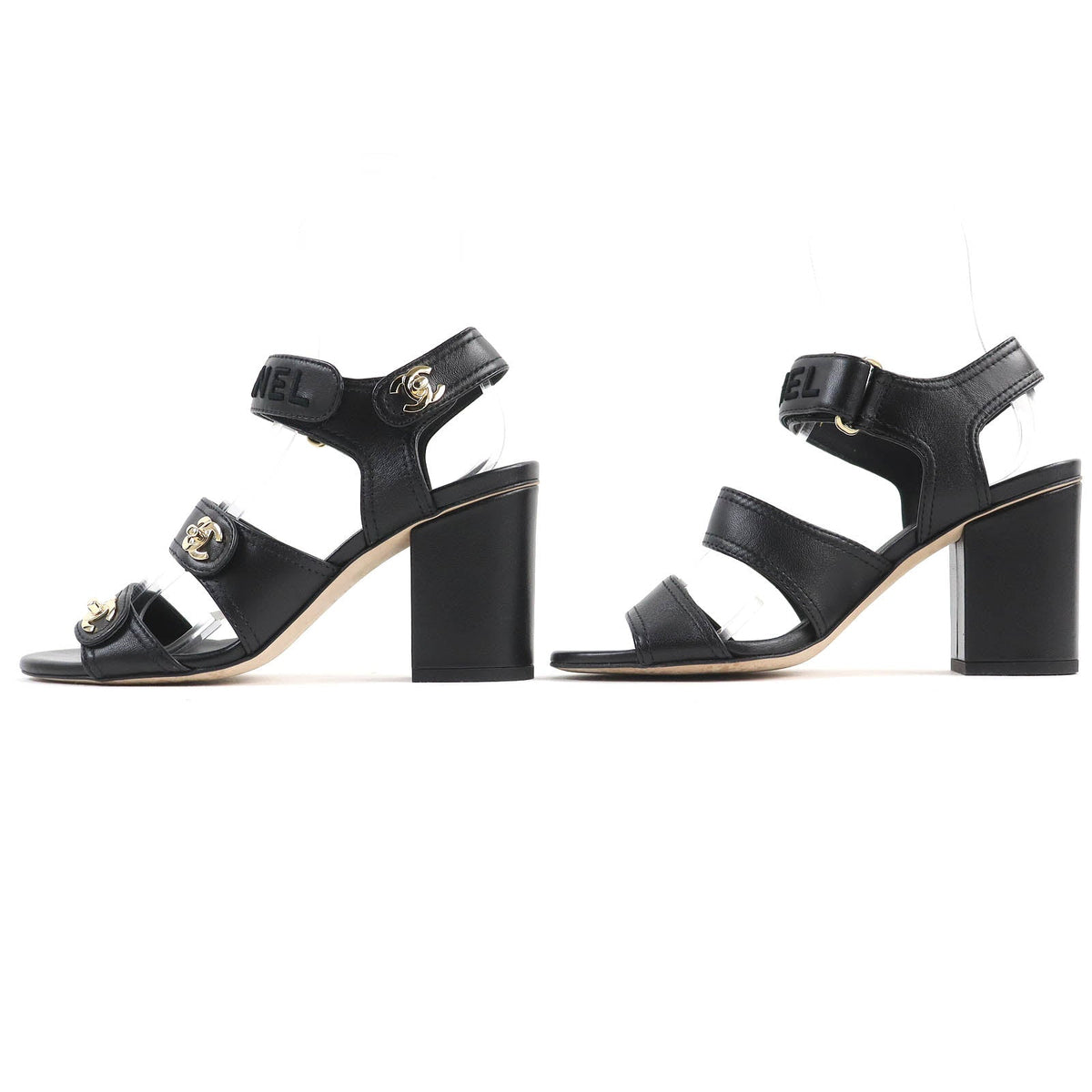CHANEL Sandals G37387 leather black 36 1/2 C