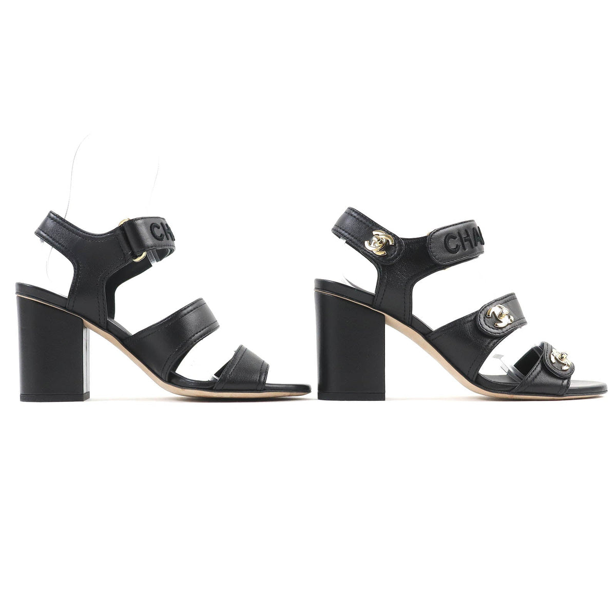CHANEL Sandals G37387 leather black 36 1/2 C