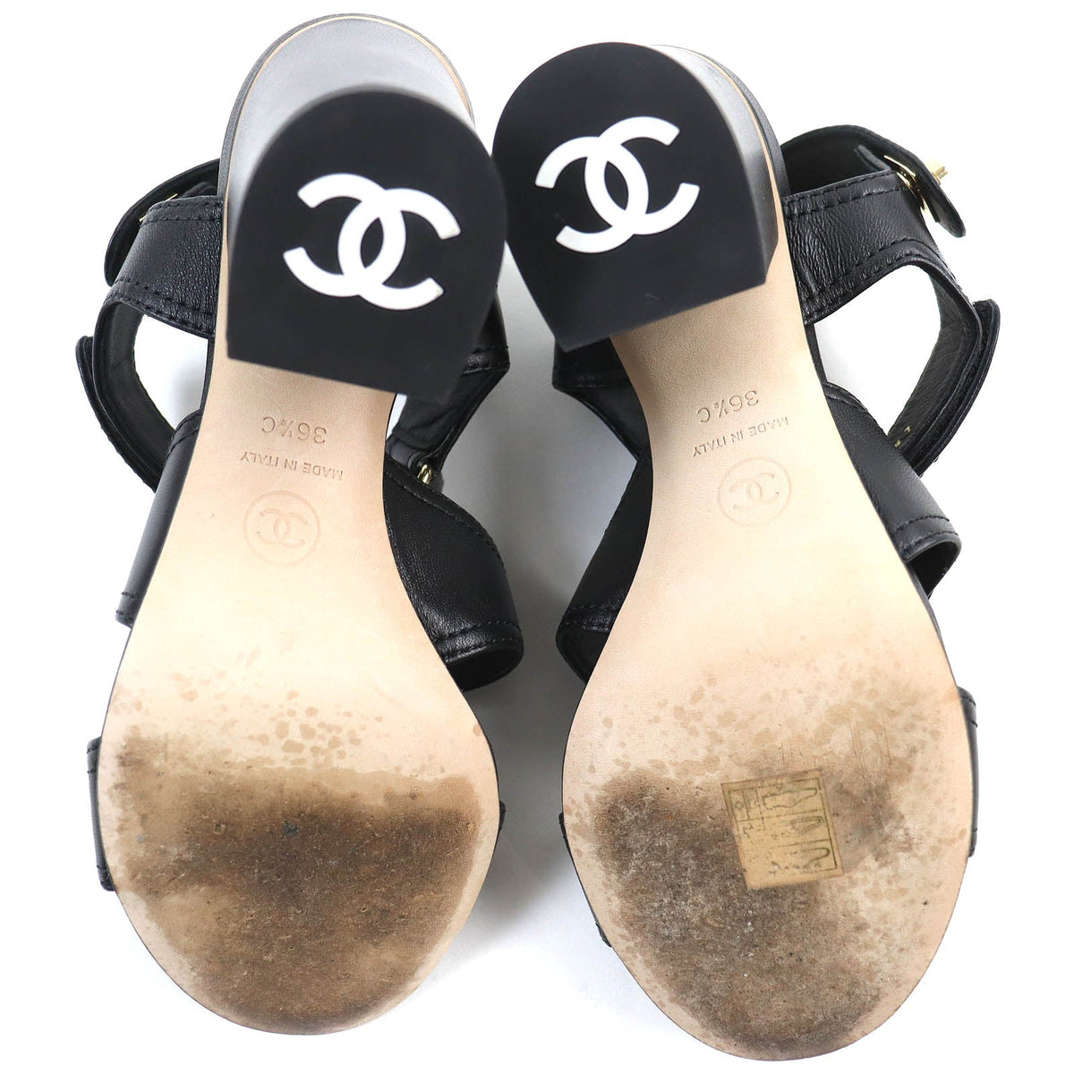 CHANEL Sandals G37387 leather black 36 1/2 C