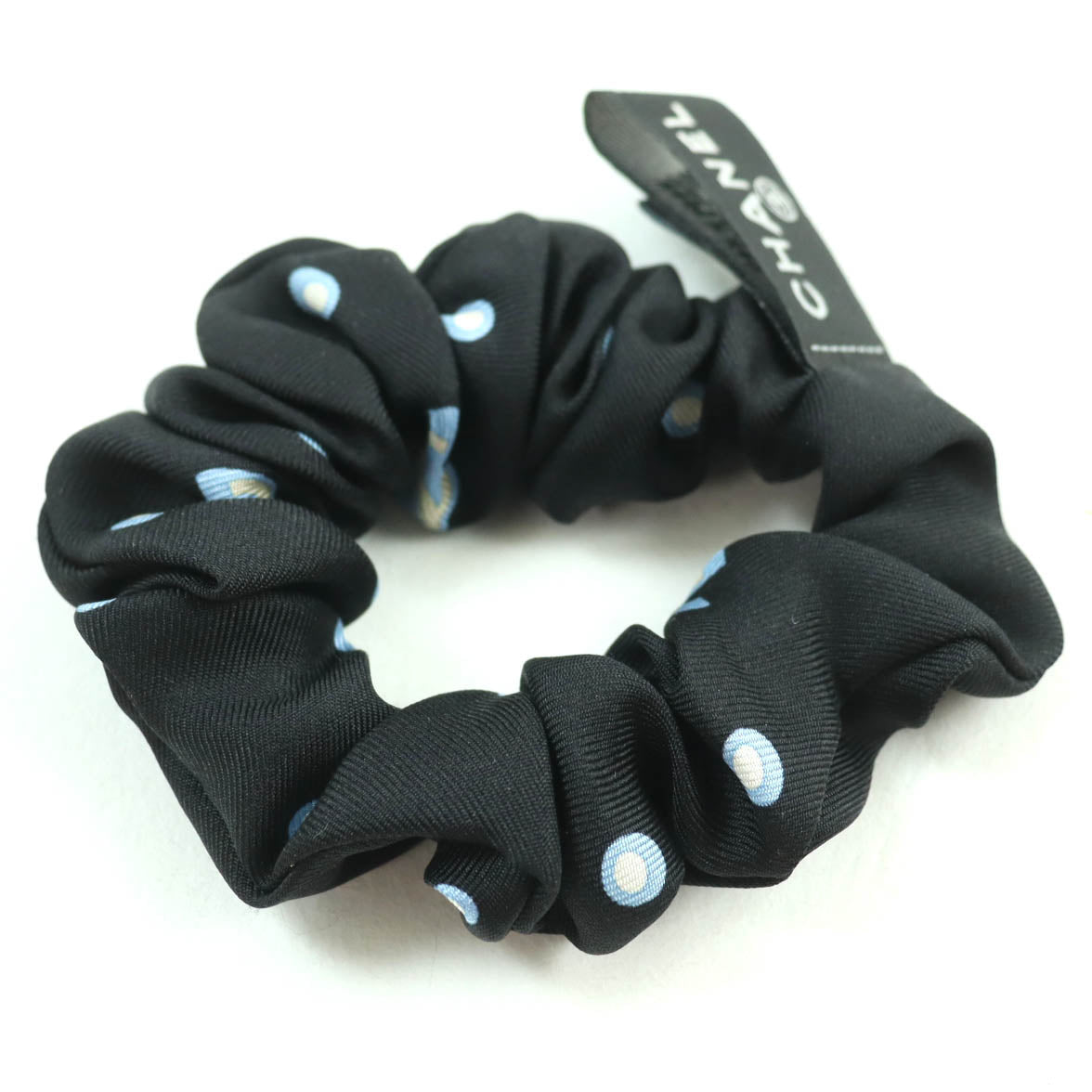 CHANEL hair accessory silk Black light blue
