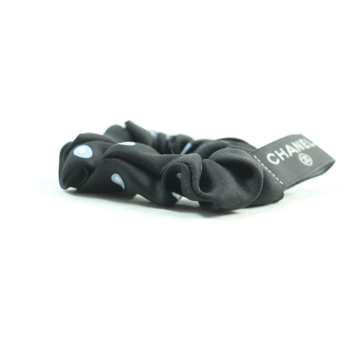 CHANEL hair accessory silk Black light blue
