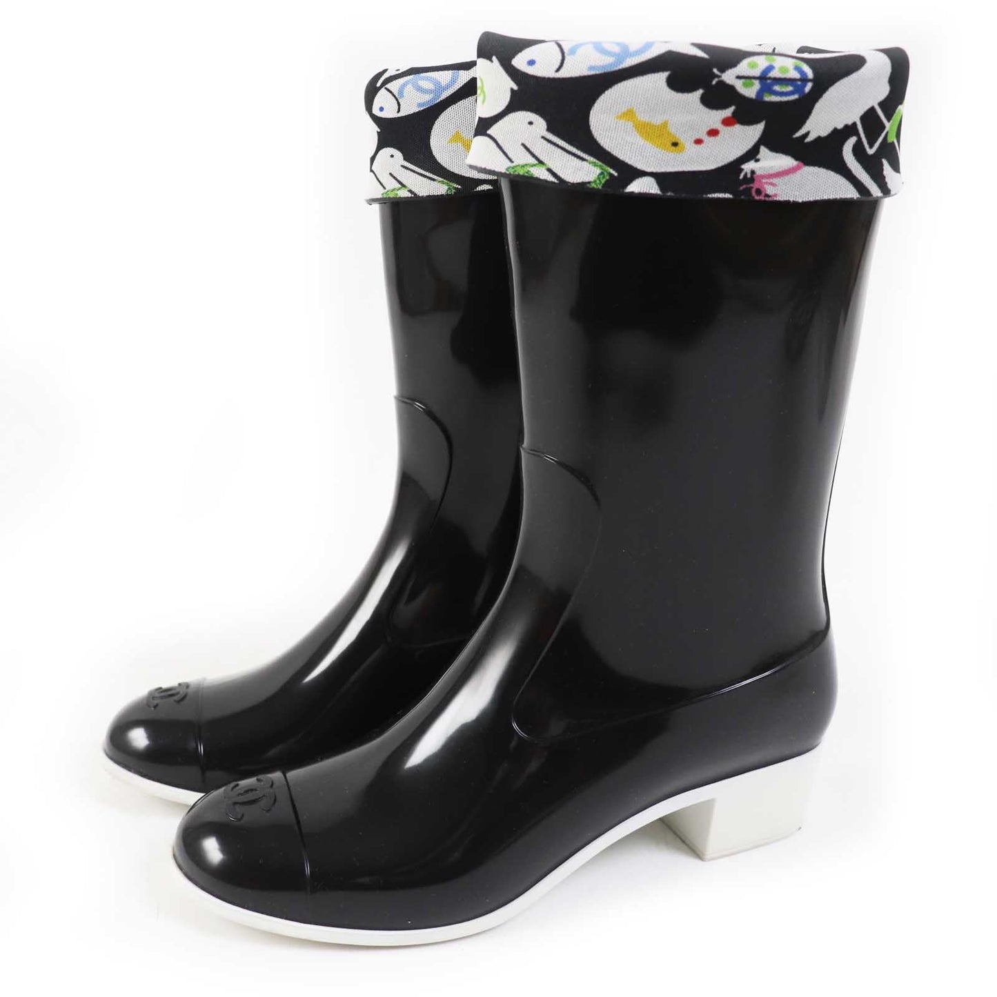 CHANEL boots 07P G25612 PVC, rubber, lining: canvas black multi HIGH BOOTS Women 37 Used
