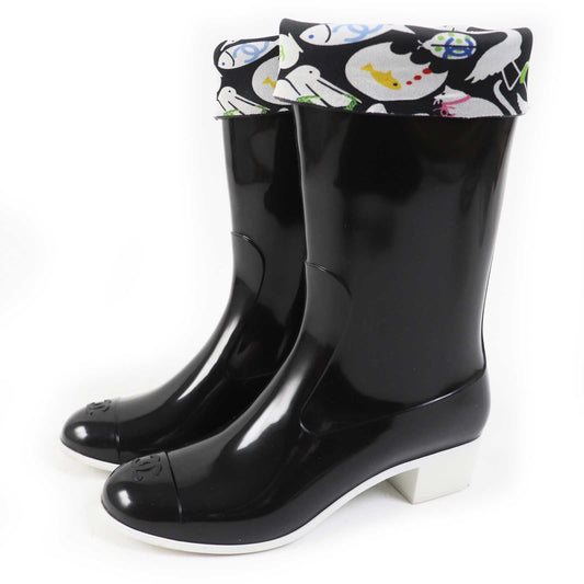 CHANEL boots 07P G25612 PVC, rubber, lining: canvas black multi HIGH BOOTS Women 37 Used