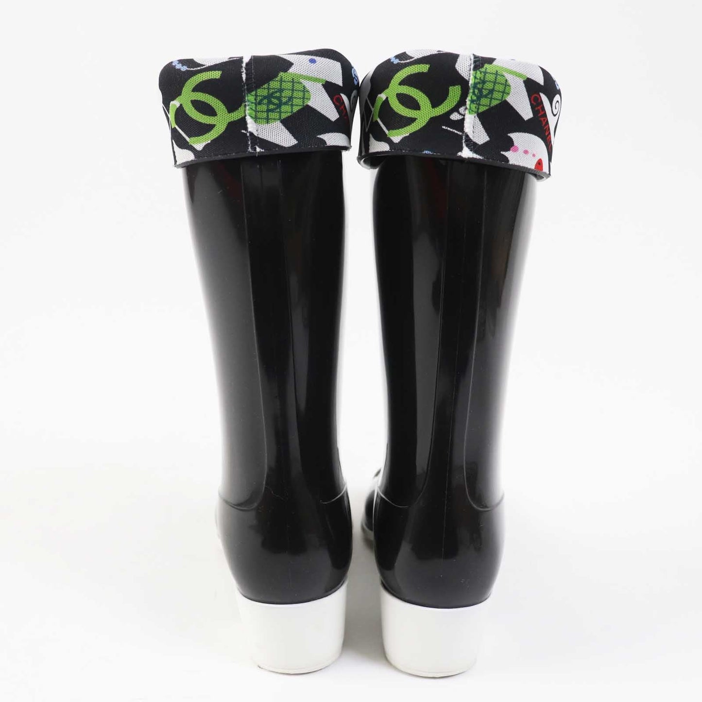 CHANEL boots 07P G25612 PVC, rubber, lining: canvas black multi HIGH BOOTS Women 37 Used