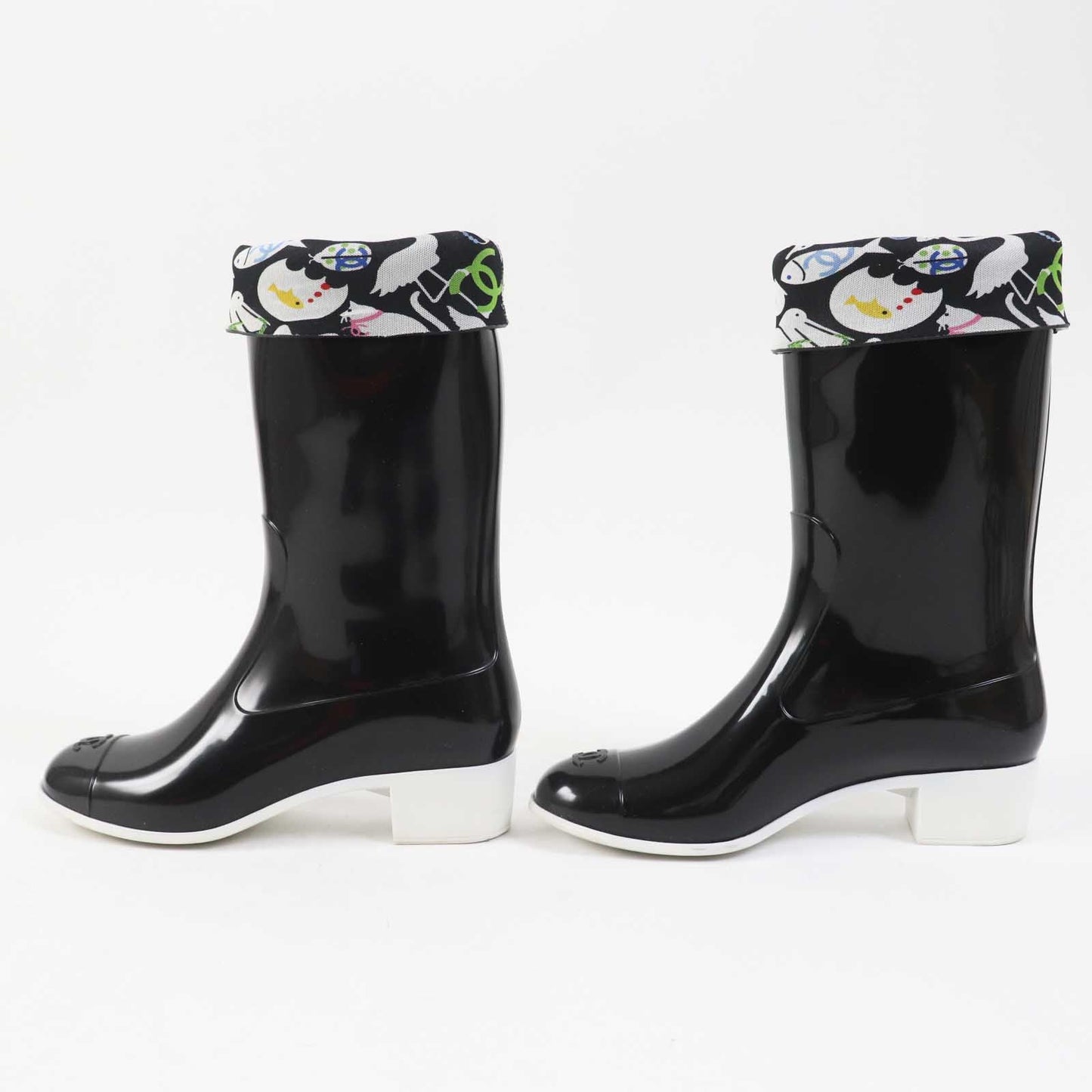 CHANEL boots 07P G25612 PVC, rubber, lining: canvas black multi HIGH BOOTS Women 37 Used