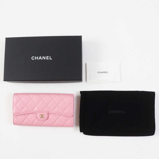 CHANEL Long Wallet Purse C3487T33 AP0241 lambskin pink Matrasse Classic long flap wallet
