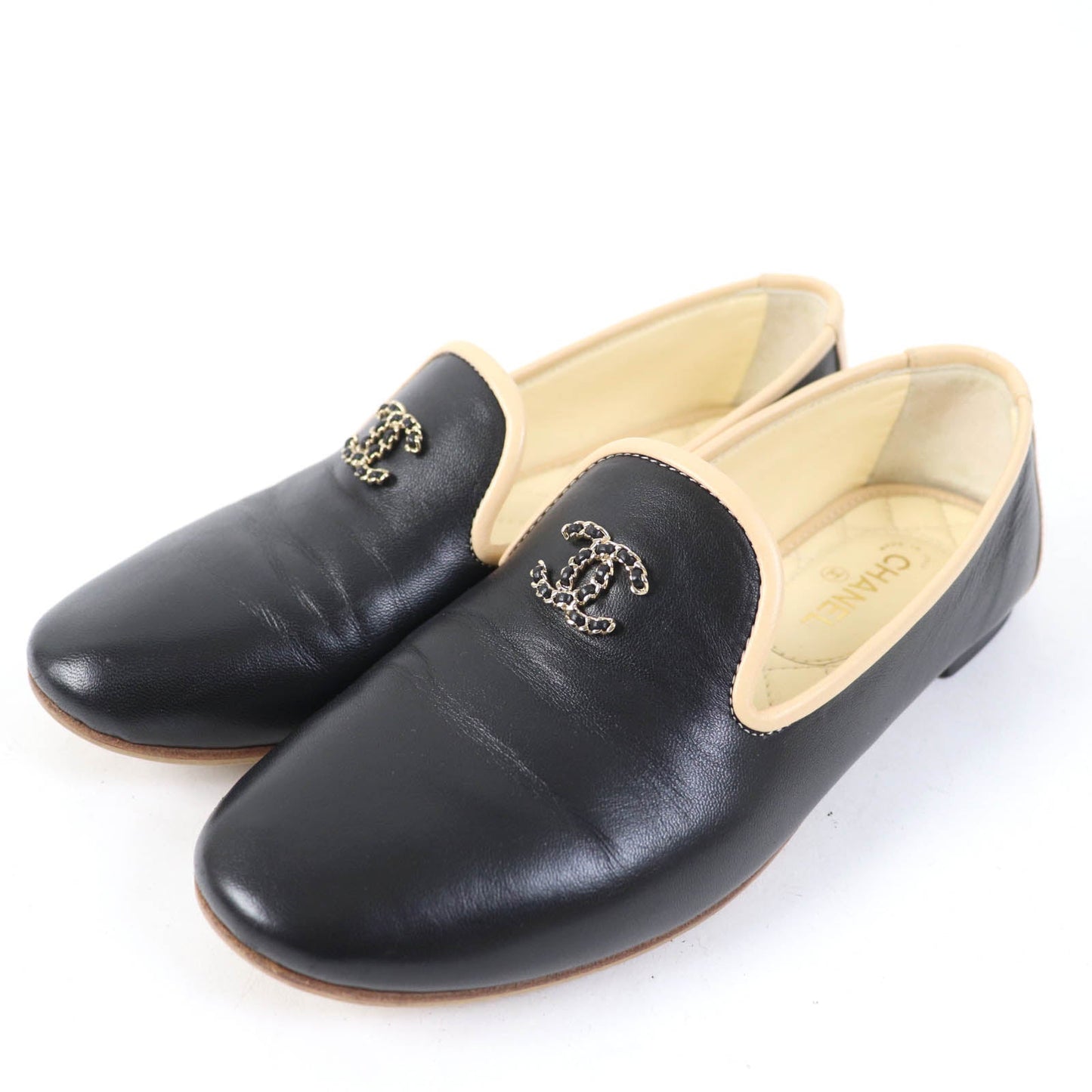 CHANEL Leather shoes 17G G31630 leather Black beige 34 1/2 C