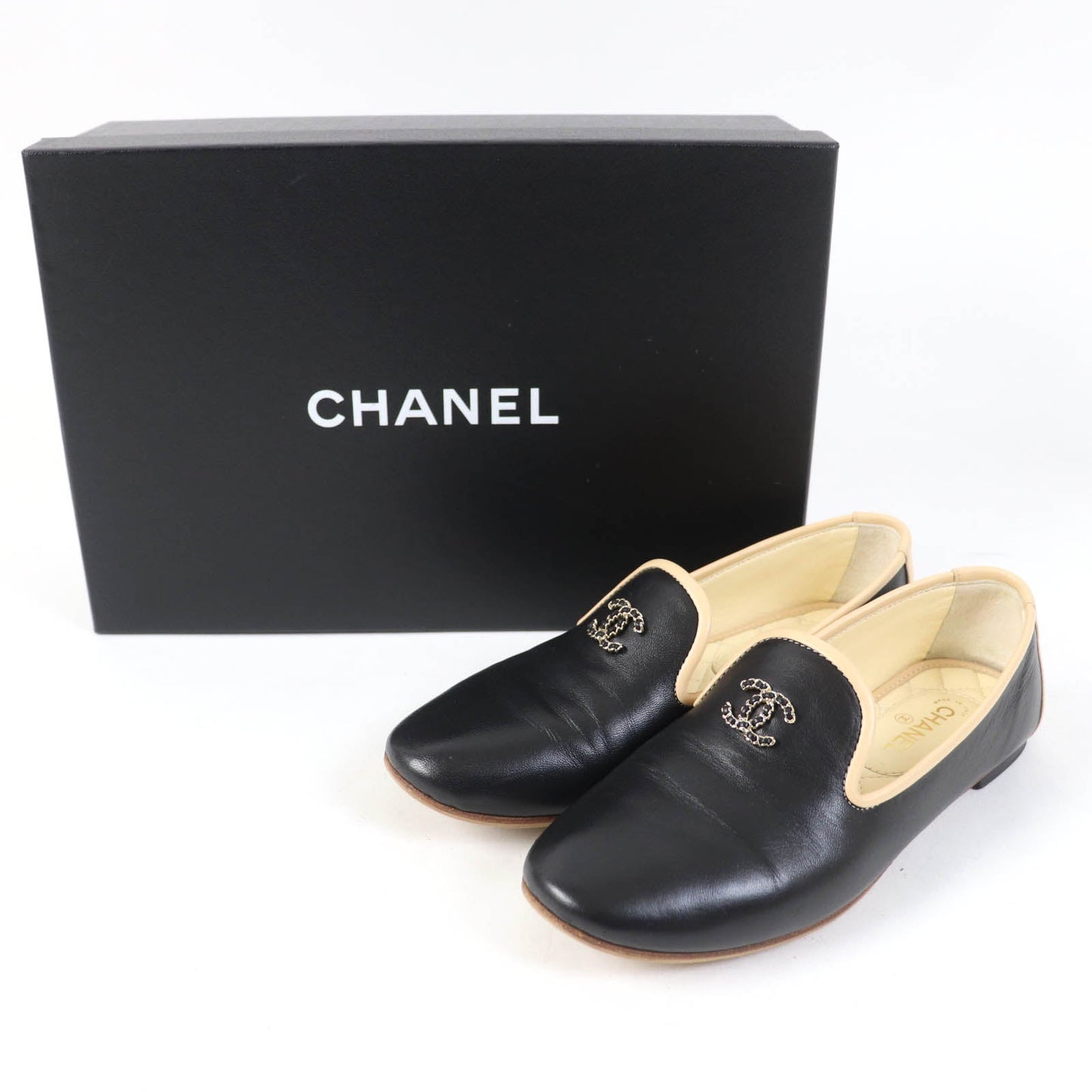 CHANEL Leather shoes 17G G31630 leather Black beige 34 1/2 C