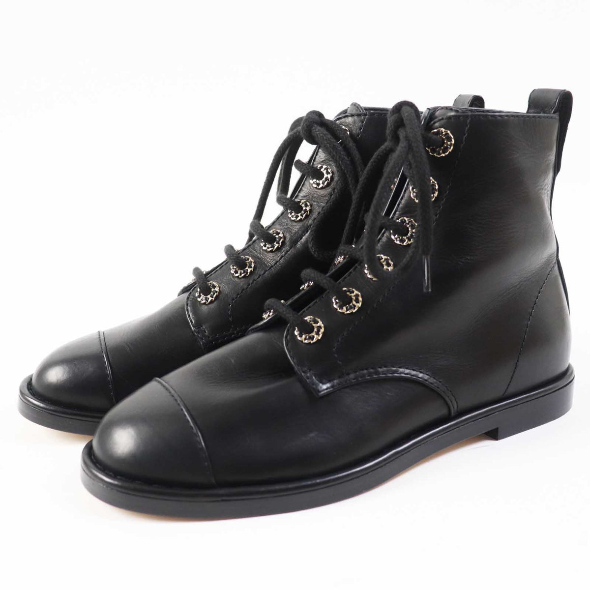 CHANEL short boots G37287 leather black 37 1/2 C