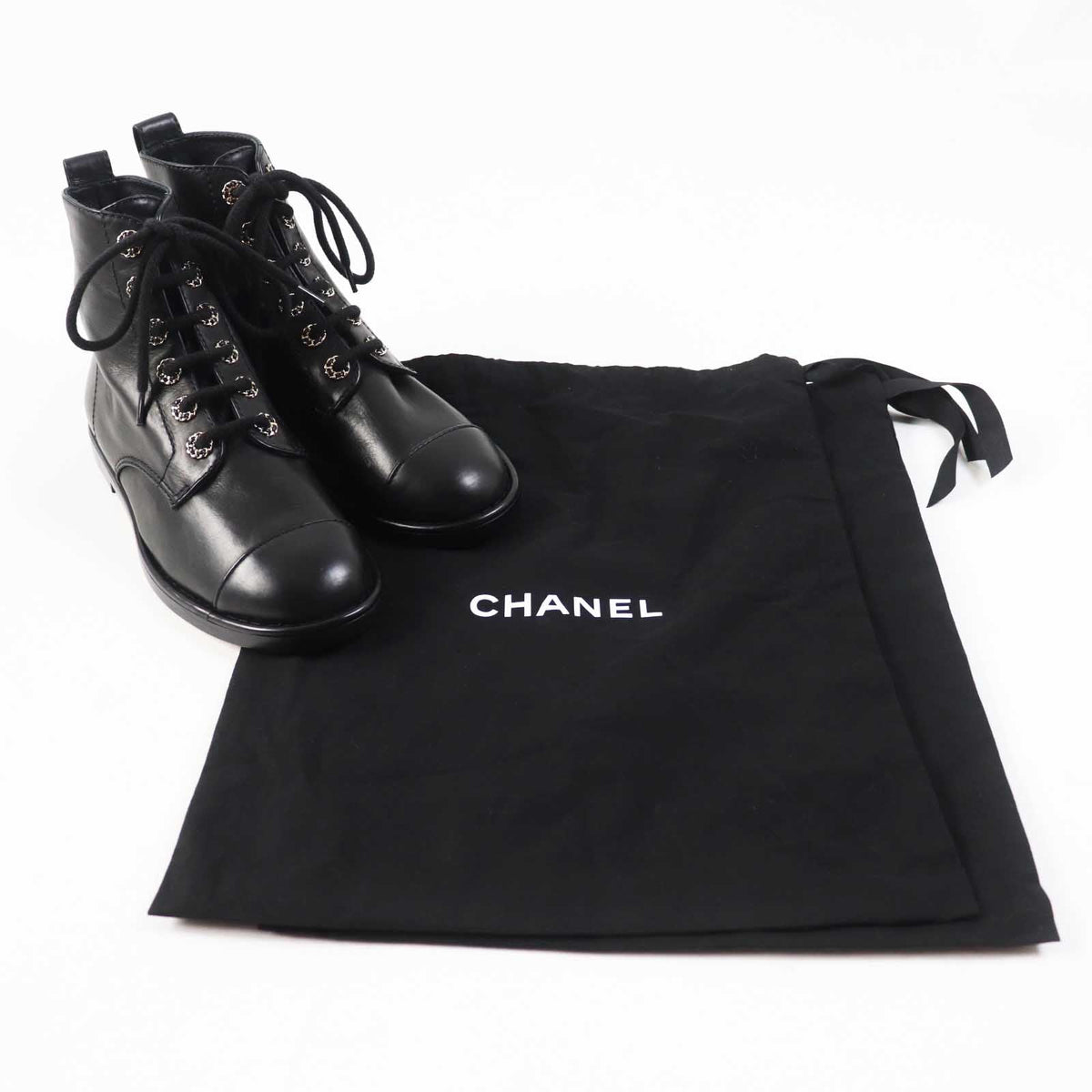 CHANEL short boots G37287 leather black 37 1/2 C