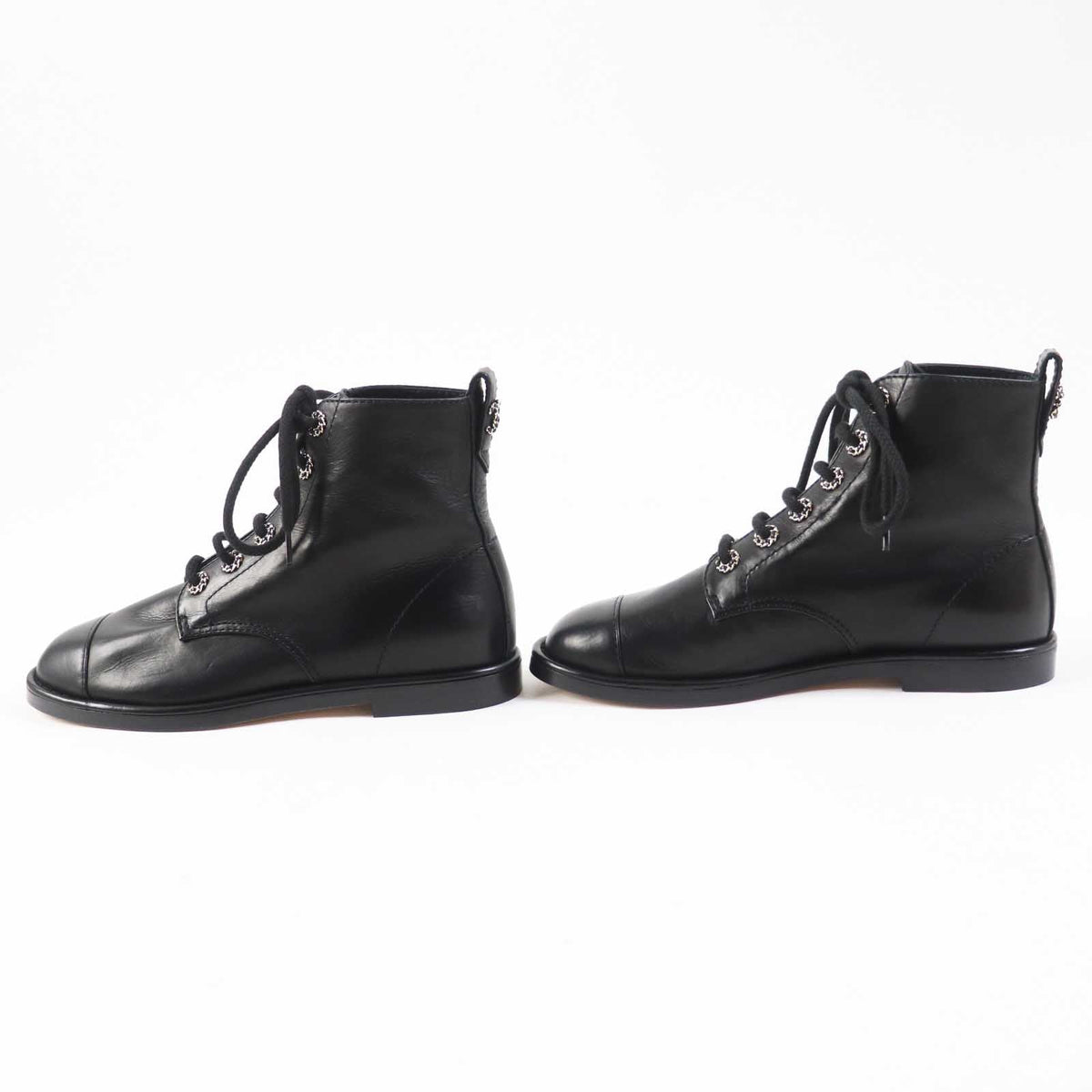 CHANEL short boots G37287 leather black 37 1/2 C