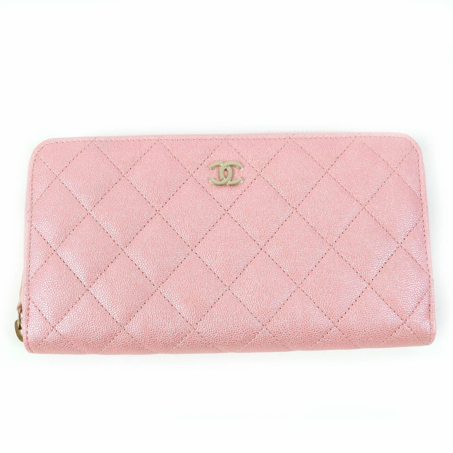 CHANEL Long Wallet Purse AP0242 Caviar skin Metallic pink Classic Long Zip Wallet