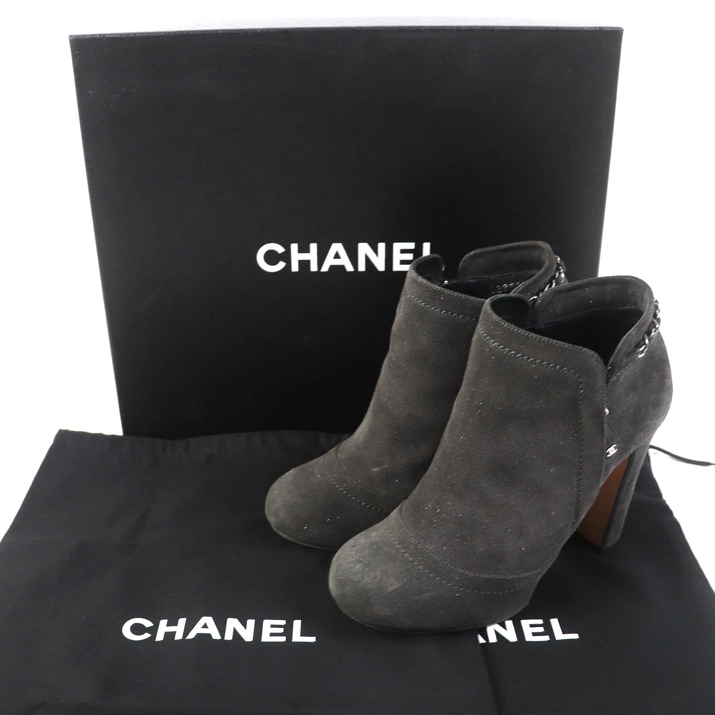 CHANEL Ankle boots G29928 Suede leather Dark gray type 35 1/2