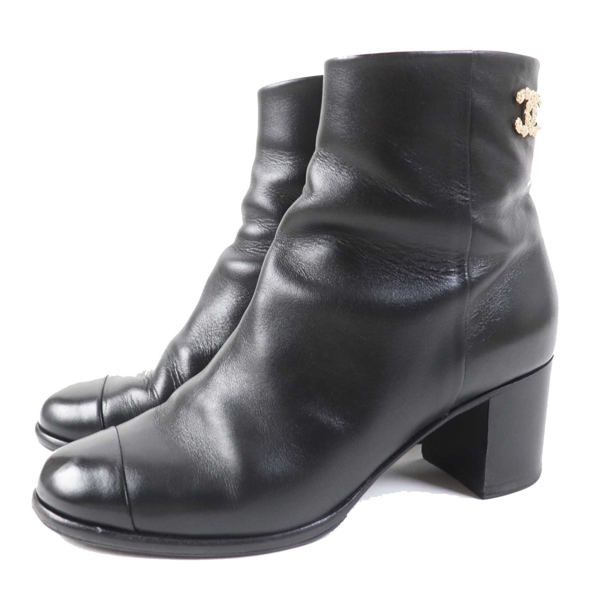 CHANEL short boots G36307 leather black 38